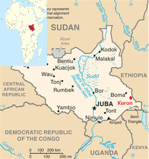 Ligging Vredesdorp Kuron in Zuid-Soedan